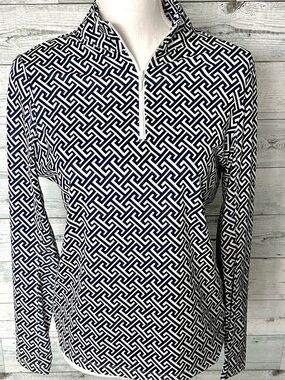 Women’s  Geometric Quarter-Zip Sweater - Navy & White
